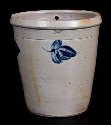 Unusual Baltimore Stoneware Pail with Cobalt Floral Decoration