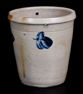 Unusual Baltimore Stoneware Pail with Cobalt Floral Decoration