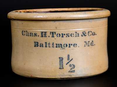 Chas. H. Torsch & Co. / Baltimore, Md. Stoneware Cake Crock by A.P. Donaghho