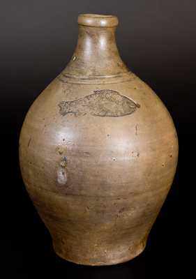 Two Gal. Stoneware Jug w/ Impressed Fish Design att. Jonathan Fenton, Boston, circa 1795