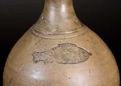 Two Gal. Stoneware Jug w/ Impressed Fish Design att. Jonathan Fenton, Boston, circa 1795