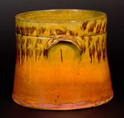 Redware Butter Crock with Sponged Manganese Decoration