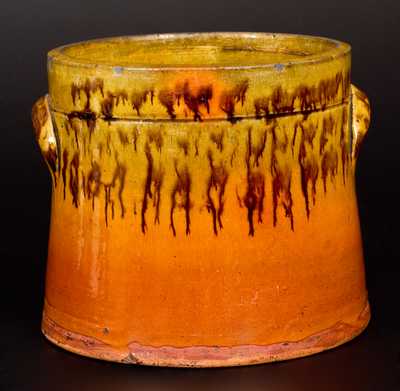 Redware Butter Crock with Sponged Manganese Decoration