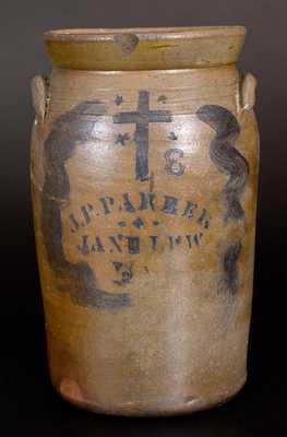 3 Gal. J. P. PARKER / JANE LEW, WV Stoneware Churn with Stenciled Cross and Stars