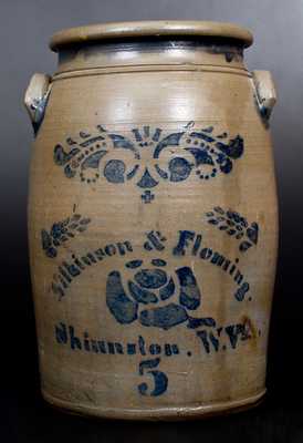 5 Gal. Wilkinson & Fleming / Shinnston, W. Va. Stoneware Jar w/ Stenciled Rose Decoration