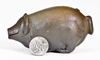 Extremely Rare Diminutive Stoneware Pig Flask, att. J. Swank & Co., Johnstown, PA