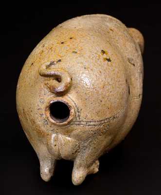 Very Rare Salt-Glazed Stoneware Pig Flask att. Anna Pottery