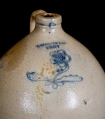 3 Gal. I. SEYMOUR & CO. / TROY Stoneware Jug with Fine Incised Floral Decoration