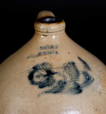 Extremely Rare 2 Gal. A. GAY / UTICA Stoneware Jug w/ Incised Dog