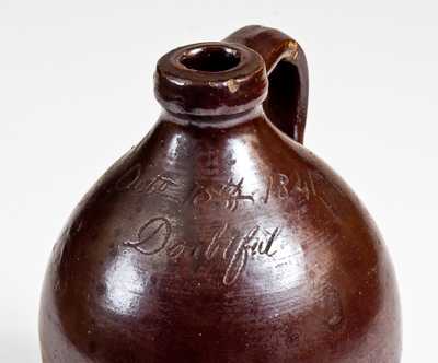 Albany Slip Stoneware Jug Inscribed "Octo. 15th 1841 / Doubtful"