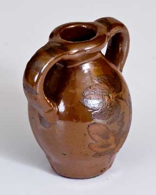 Unusual Miniature Albany Slip Stoneware Double-Handled Jug w/ Albany Slip Decoration
