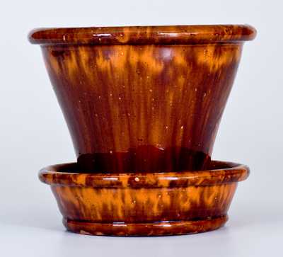 JOHN W. BELL / Waynesboro, Pa Redware Flowerpot w/ Streaked Manganese Decoration