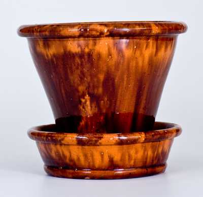 JOHN W. BELL / Waynesboro, Pa Redware Flowerpot w/ Streaked Manganese Decoration