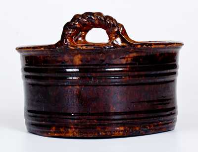 JOHN W. BELL / Waynesboro, Pa. Redware Butter Tub with Rope Handles