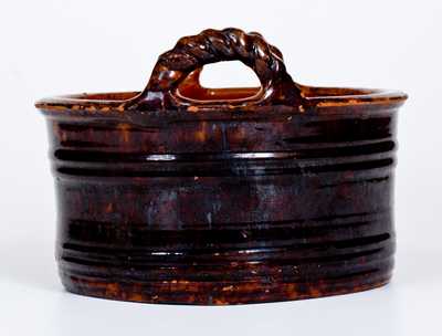 JOHN W. BELL / Waynesboro, Pa. Redware Butter Tub with Rope Handles