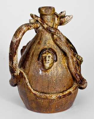 Outstanding Stoneware Temperance Jug with Applied Snakes, Animals, and Human Faces
