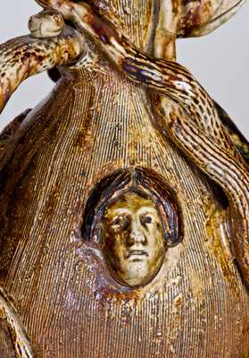 Outstanding Stoneware Temperance Jug with Applied Snakes, Animals, and Human Faces