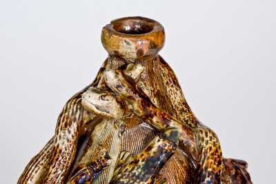 Outstanding Stoneware Temperance Jug with Applied Snakes, Animals, and Human Faces