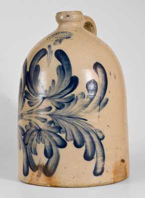 M. & T. MILLER / NEWPORT, PA Stoneware Jug w/ Elaborate Floral Decoration