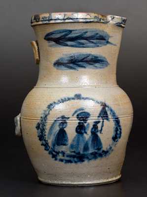 Exceptional D. G. Thompson, Morgantown, WV, Stoneware Pitcher w/ Elaborate People Decoration