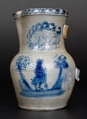 Exceptional D. G. Thompson, Morgantown, WV, Stoneware Pitcher w/ Elaborate People Decoration