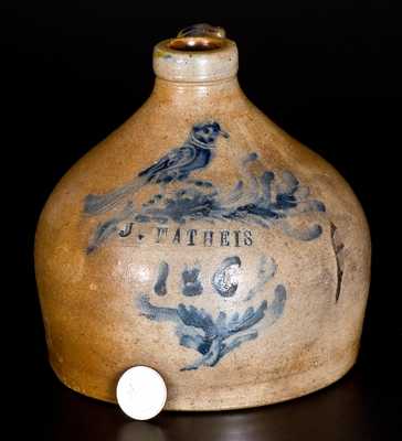 Exceptional Small-Sized Squat Stoneware Jug w/ Incised Bird and Inscription, Dated 1862