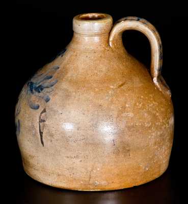 Exceptional Small-Sized Squat Stoneware Jug w/ Incised Bird and Inscription, Dated 1862