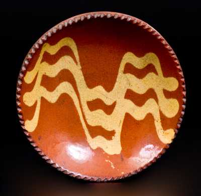 Fine Small-Sized Redware Tart Plate with Yellow Slip Decoration