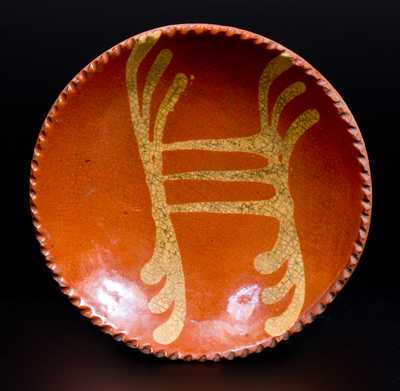 Small-Sized Redware Plate with Yellow Slip Decoration