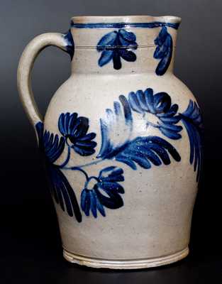 Very Fine 1 1/2 Gal. Stoneware Pitcher with Profuse Floral Decoration, Baltimore, c1840