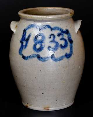 Outstanding J. MILLER / WHEELING, VA Stoneware Jar with Bold "1833" Date and Floral Decoration