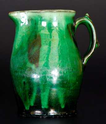 Very Fine JOHN BELL / WAYNESBORO Redware Pitcher with Vibrant Green Glaze