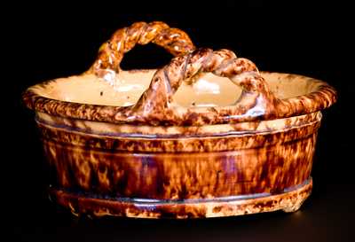 Fine Small-Sized JOHN BELL / WAYNESBORO Redware Butter Tub with Sponged Decoration