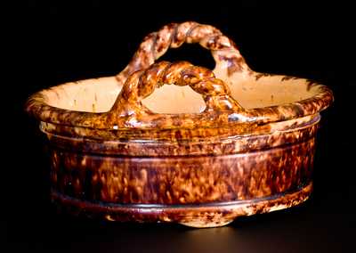 Fine Small-Sized JOHN BELL / WAYNESBORO Redware Butter Tub with Sponged Decoration