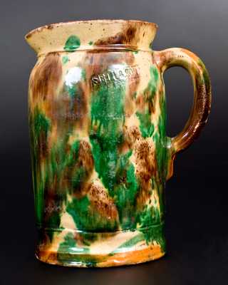 S. BELL & SON / STRASBURG, VA Multi-Glazed Redware Pitcher