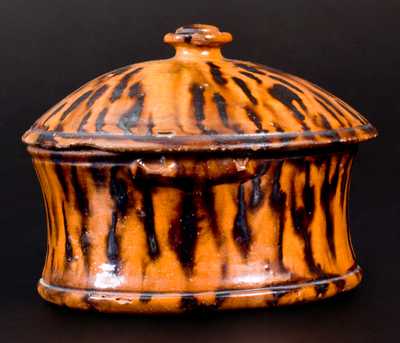 Redware Lidded Butter Crock Profuse Manganese Decoration