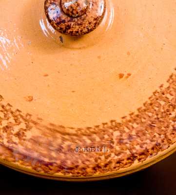 Rare Large-Sized J. BELL Redware Lidded Cake Crock w/ Sponged Manganese Decoration