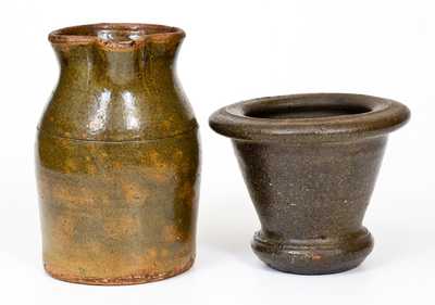 Lot of Two: Randolph County, Alabama Stoneware incl. Rare Mortar and Alkaline-Glazed Pitcher