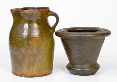 Lot of Two: Randolph County, Alabama Stoneware incl. Rare Mortar and Alkaline-Glazed Pitcher