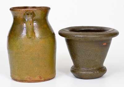 Lot of Two: Randolph County, Alabama Stoneware incl. Rare Mortar and Alkaline-Glazed Pitcher