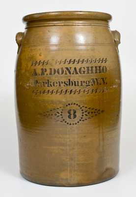 8 Gal. A. P. DONAGHHO / Parkersburg, W.V. Stoneware Jar w/ Stenciled Decoration