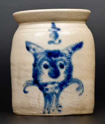 Exceptional 1/2 Gal. Stoneware Jar with Cat Face Decoration att. Cortland, NY