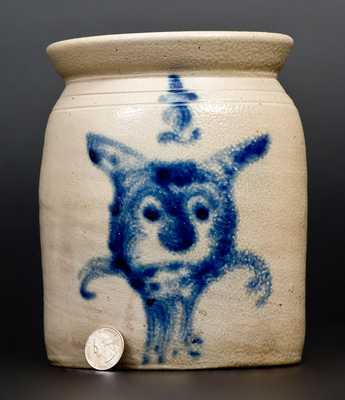 Exceptional 1/2 Gal. Stoneware Jar with Cat Face Decoration att. Cortland, NY
