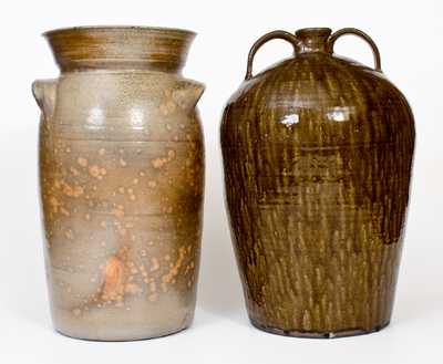 Lot of Two: Catawba Valley, NC Stoneware Jug and Randolph County, NC Stoneware Churn