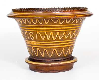 English Redware Flowerpot with Profuse Slip Decoration Dated 1858