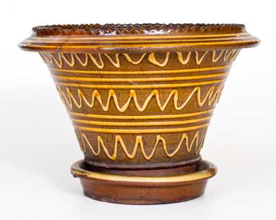 English Redware Flowerpot with Profuse Slip Decoration Dated 1858