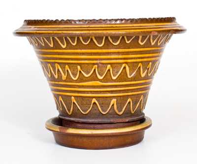 English Redware Flowerpot with Profuse Slip Decoration Dated 1858