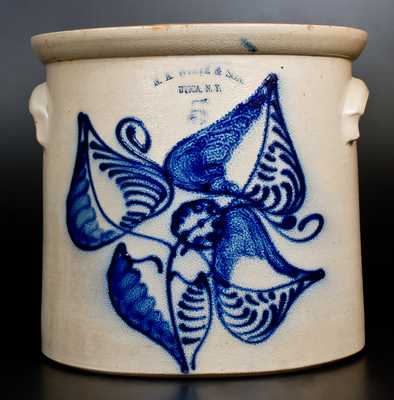 5 Gal. N. A. WHITE & SON / UTICA, N.Y. Stoneware Crock with Profuse Cobalt Floral Decoration