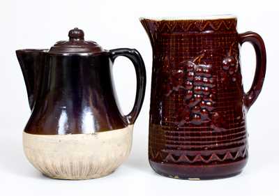 Lot of Two: Uhl Pottery Stoneware Grapes Pitcher with Molded Stoneware Coffeepot