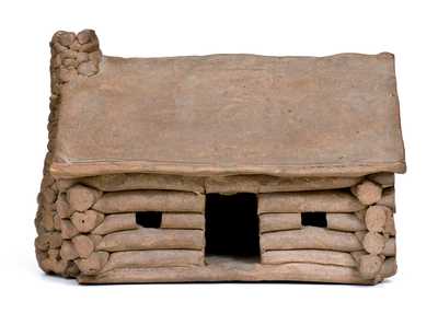 Very Unusual Hand-built Stoneware Log Cabin